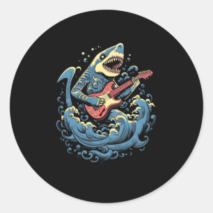 Shark Playing Guitar Guitarist Bassist Shark Classic Round Sticker