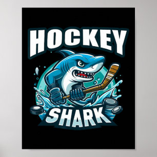 Shark Playing Hockey Funny Hockey Poster