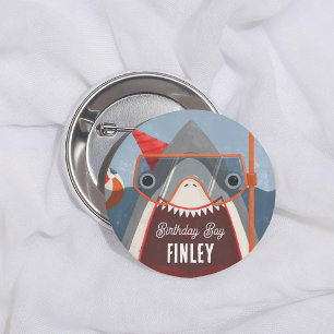 Shark Pool Party Birthday Boy 6 Cm Round Badge