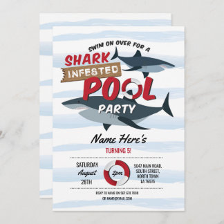 Shark Pool Party Fun Blue Water Birthday Invite