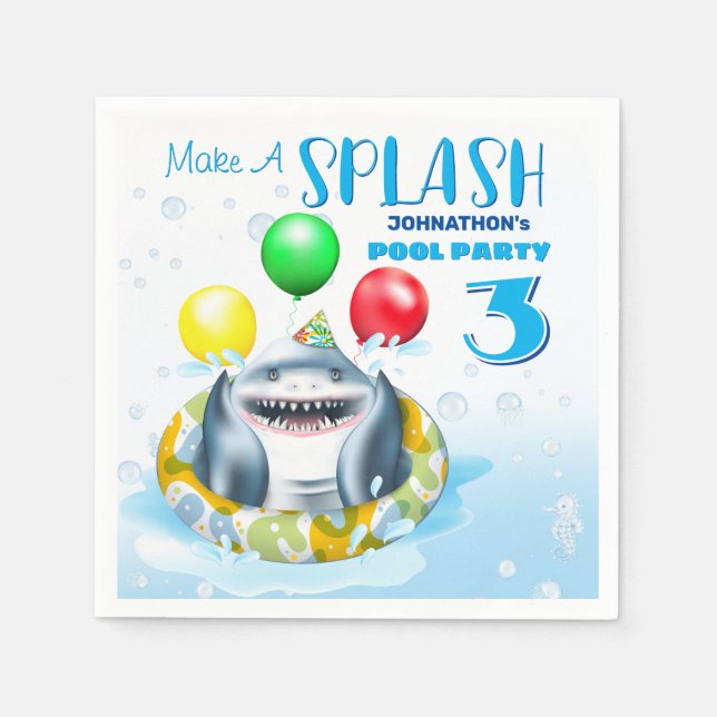 Shark Pool Party Kids Birthday Napkin (Front)