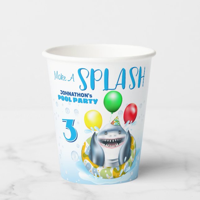 Shark Pool Party Kids Birthday Paper Cups (Front)