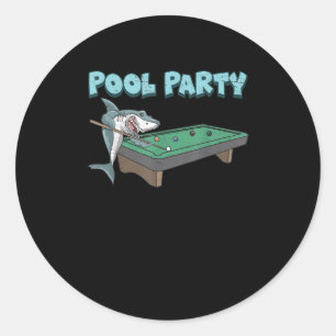 Shark Pool Party Pun Billiard Summer Beach Pool Classic Round Sticker