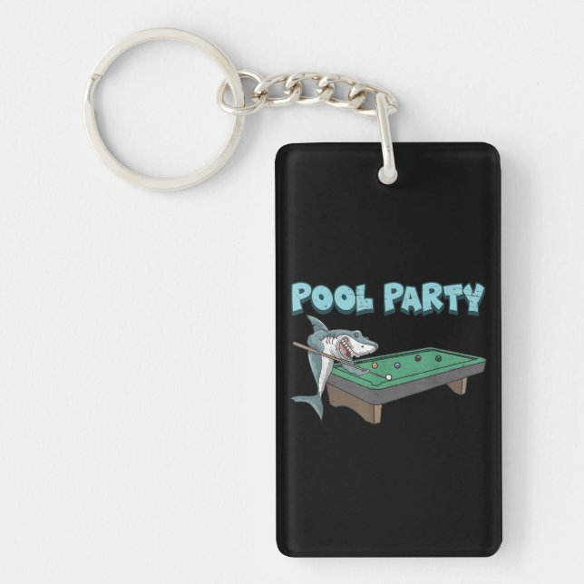 Shark Pool Party Pun Billiard Summer Beach Pool Key Ring (Front)