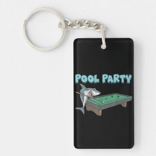 Shark Pool Party Pun Billiard Summer Beach Pool Key Ring