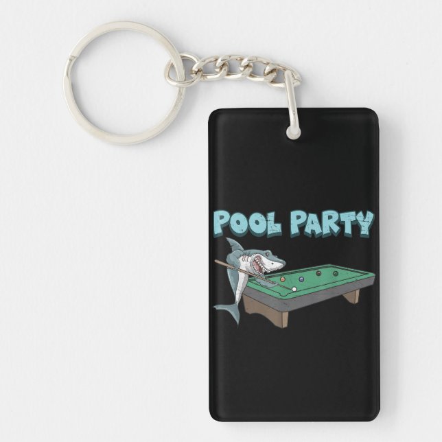 Shark Pool Party Pun Billiard Summer Beach Pool Key Ring (Front)