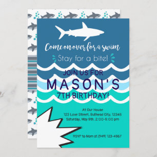 Shark Pool Party Swim Invitation Boys Summer