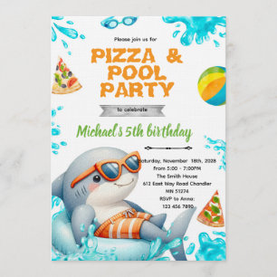 Shark Pool pizza Party Birthday Invite