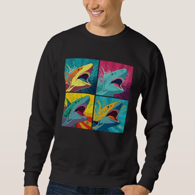 Shark Pop Illustration Colorful Animal Women Men   Sweatshirt (Front)