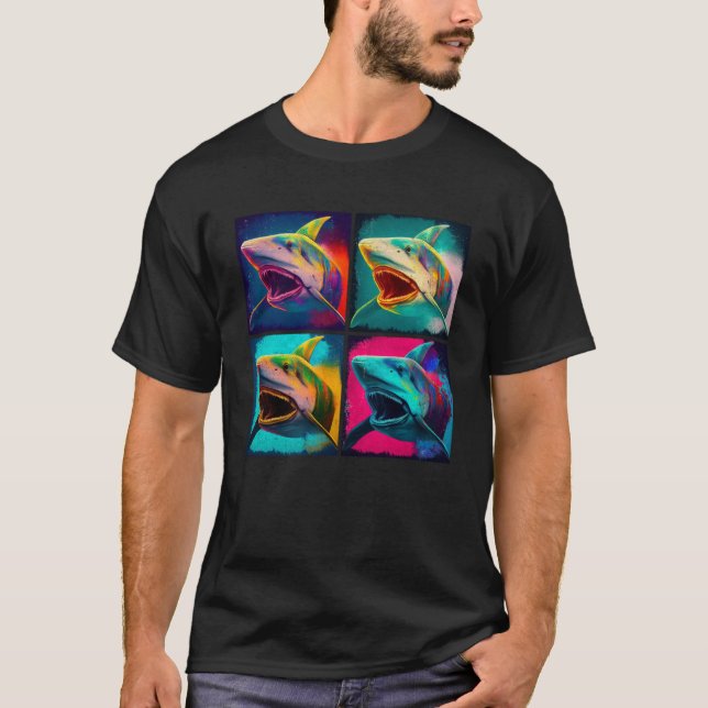 Shark Pop Illustration Colourful Animal Women Men T-Shirt (Front)