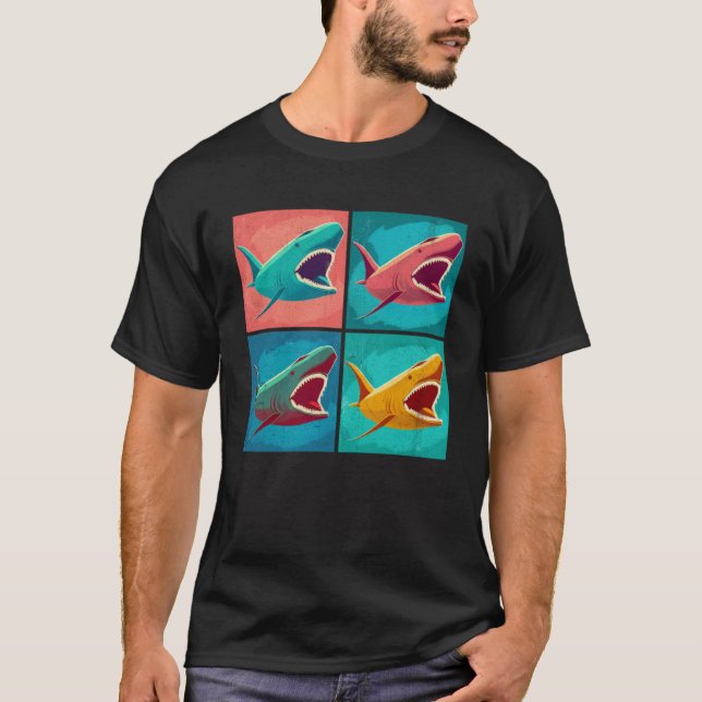 Shark Pop Illustration Colourful Animal Women Men  T-Shirt (Front)