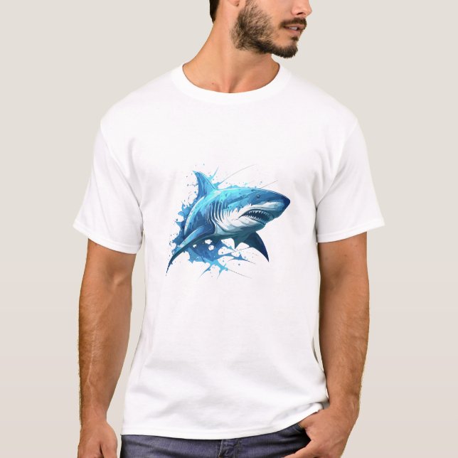 Shark Portrait Animal Painting Wildlife Ocean T-Shirt (Front)