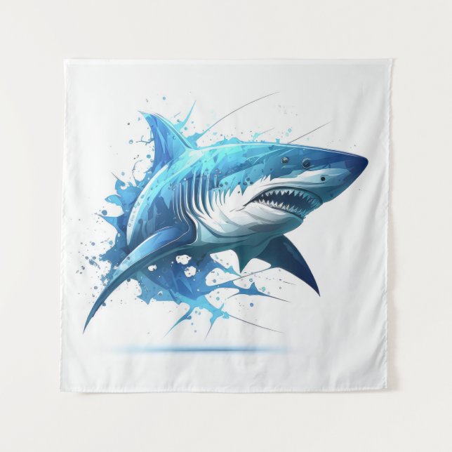 Shark Portrait Animal Painting Wildlife Outdoors  Tapestry (Front)