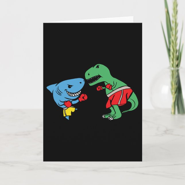 Shark Punching T-rex Dinosaur Funny Fighting Boxin Card (Front)