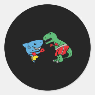 Shark Punching T-rex Dinosaur Funny Fighting Boxin Classic Round Sticker