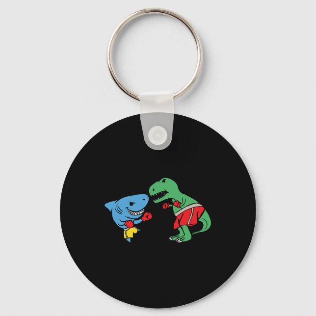 Shark Punching T-rex Dinosaur Funny Fighting Boxin Key Ring (Front)