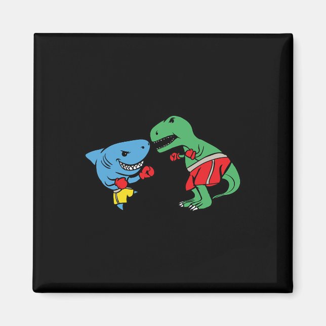 Shark Punching T-rex Dinosaur Funny Fighting Boxin Magnet (Front)