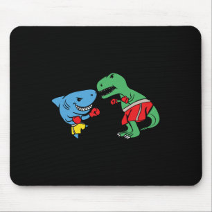 Shark Punching T-rex Dinosaur Funny Fighting Boxin Mouse Pad