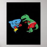 Shark Punching T-rex Dinosaur Funny Fighting Boxin