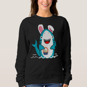 Shark Rabbit Ears Colourful Egg Basket Kids Easter Sweatshirt