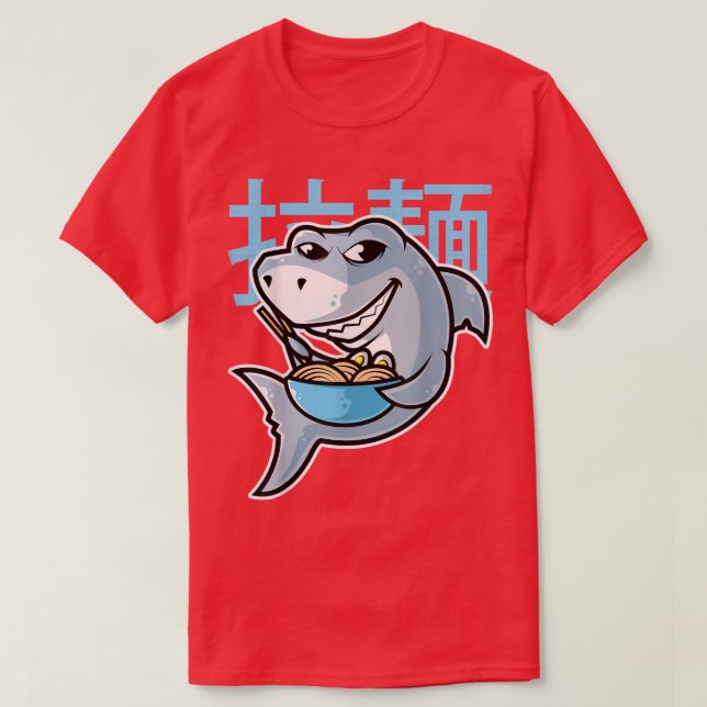 Shark Ramen Bowl Kawaii Neko Anime Japanese Noodle T-Shirt (Design Front)