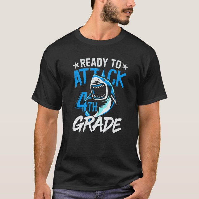 Shark Ready To Attack 4th Grade Boys Back To Schoo T-Shirt (Front)