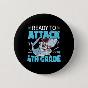 Shark Ready To Attack 4th Grade First Day Boys Kid 6 Cm Round Badge
