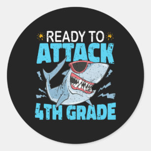 Shark Ready To Attack 4th Grade First Day Boys Kid Classic Round Sticker