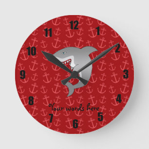 Shark red anchors pattern round clock
