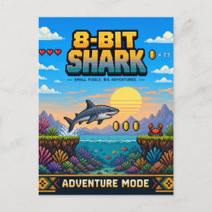 Shark, Retro 8-Bit Pixel Art Postcard