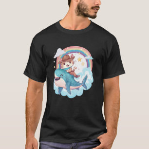 Shark Ride Kitten Lover Rainbow Animal Meme Cowboy T-Shirt