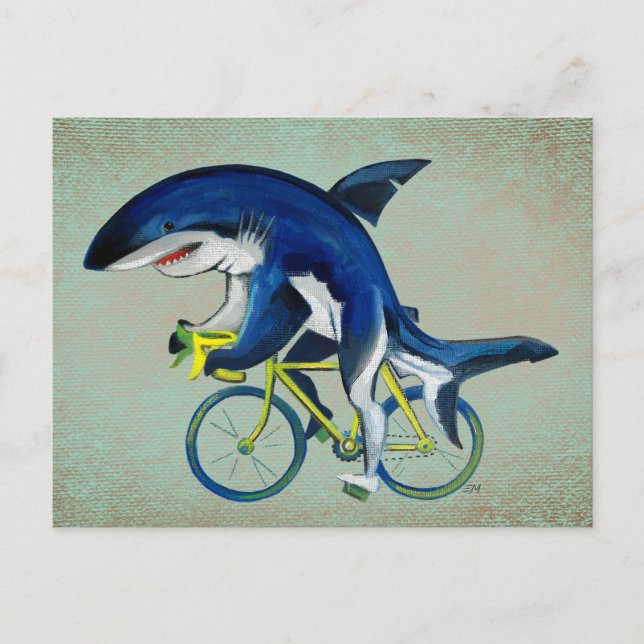 Shark Riding a Bicycle Postcard (Front)