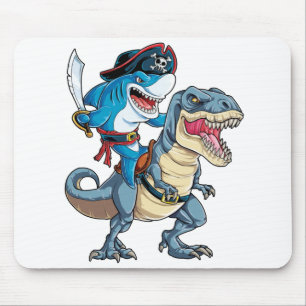 Shark Riding Dinosaur Pirate Shirt for Boys Girls Mouse Pad