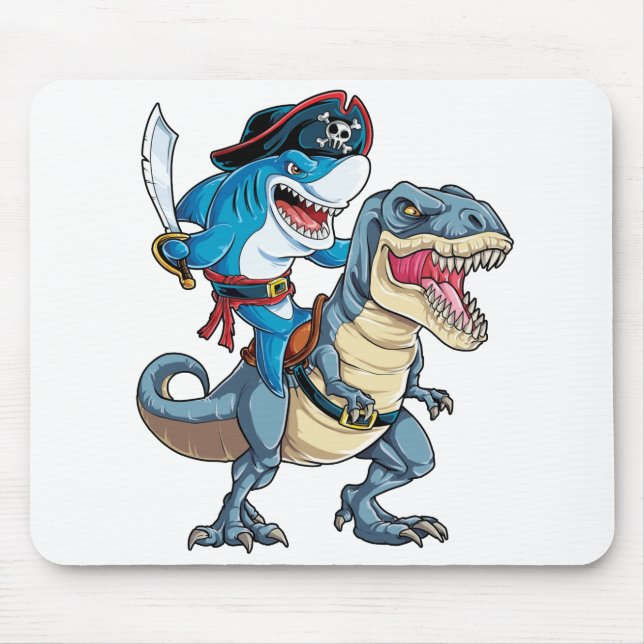 Shark Riding Dinosaur Pirate Shirt for Boys Girls Mouse Pad (Front)