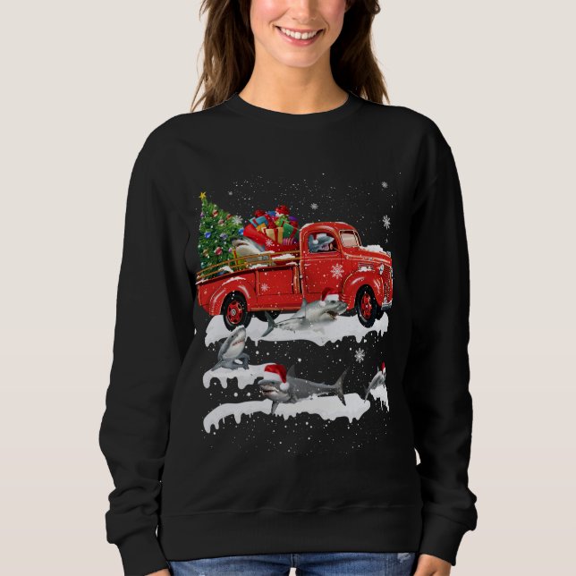 Shark Riding Red Truck Merry Christmas X-mas Ugly  Sweatshirt (Front)