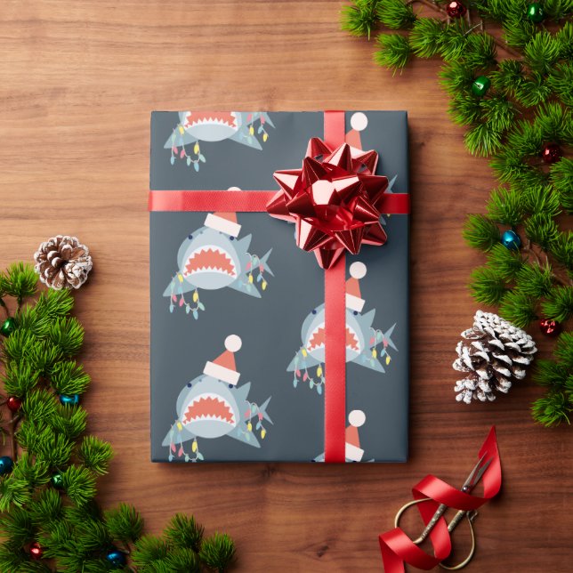 Shark Santa Claus Blue Christmas Holiday Wrapping Paper (Holiday Gift)