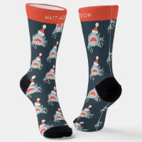 Shark Santa Claus Navy Blue Christmas Holiday