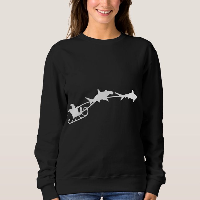 Shark Santa Claus Sleigh Cute Christmas Shark Love Sweatshirt (Front)