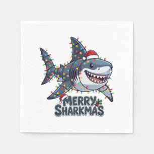 Shark Santa Hat Christmas Lights Merry Sharkmas Napkin