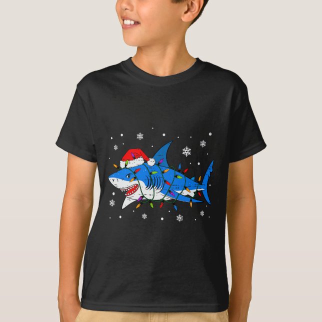 Shark Santa Hat Christmas Lights Xmas Pajama Men W T-Shirt (Front)