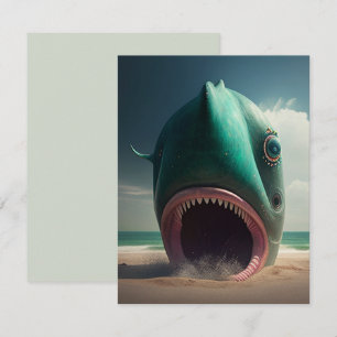 Shark sculpture on the beach card
