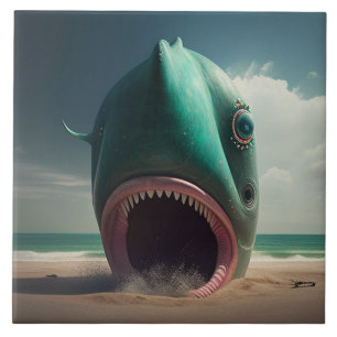 Shark sculpture on the beach ceramic tile