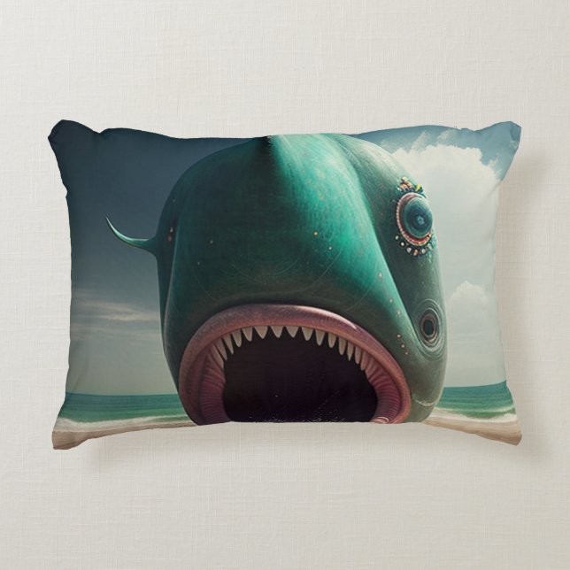 Shark sculpture on the beach decorative cushion (Front)
