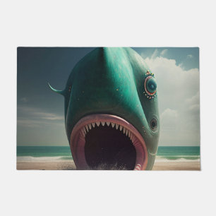 Shark sculpture on the beach doormat