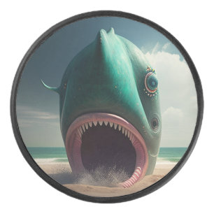 Shark sculpture on the beach hockey puck