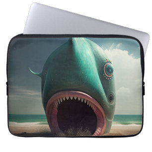 Shark sculpture on the beach laptop sleeve