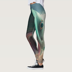 Shark sculpture on the beach leggings