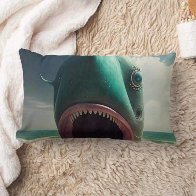 Shark sculpture on the beach lumbar cushion (Blanket)