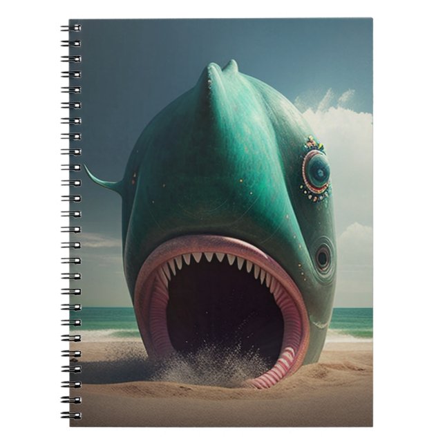 Shark sculpture on the beach notebook (Front)