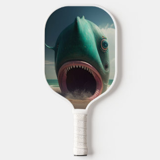 Shark sculpture on the beach pickleball paddle